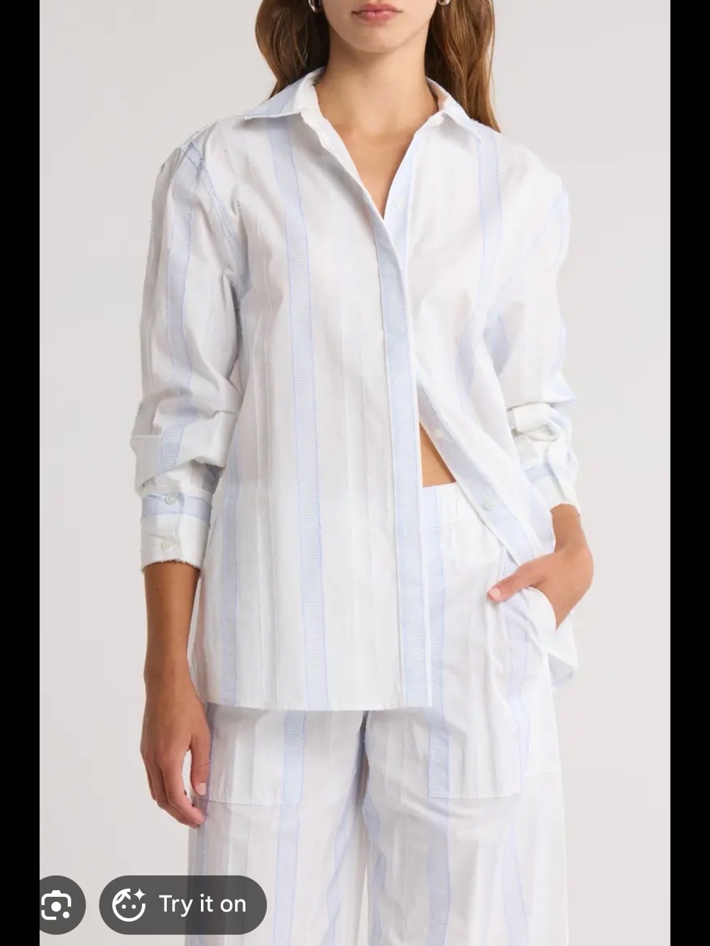 NWT Simkhai Women's Light Blue Stripe Button-Down Shirt